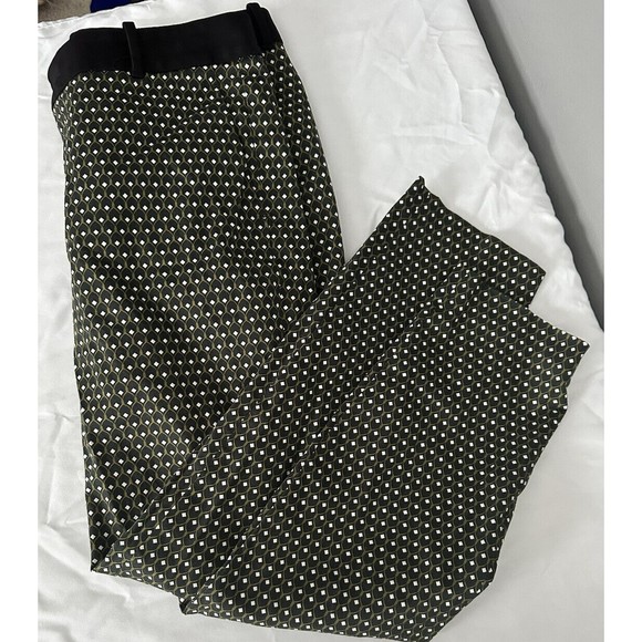 Zara Womens Trousers Sz M Straight Leg Black Green Abstract Print Pants 31X28 - Picture 1 of 6